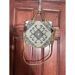 Myra Bag Crossbody Purse Southwest Canvas Leather Round Small Boho